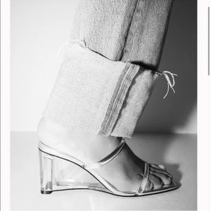 Zara Metallic Silver, Clear Double Strap Wedge Sandals